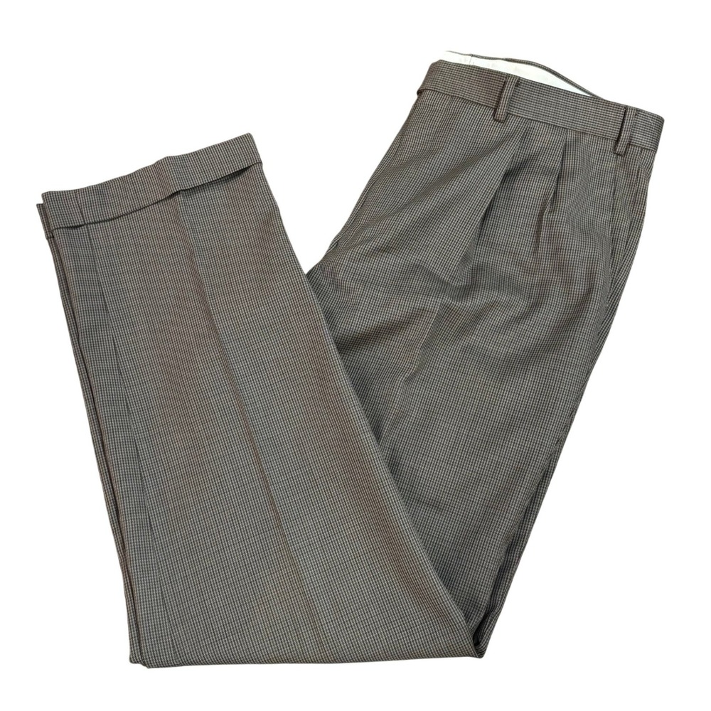 Lauren Ralph Lauren Mens 38x34 Brown Wool Pleated Cuffed Dress Pants Houndstooth